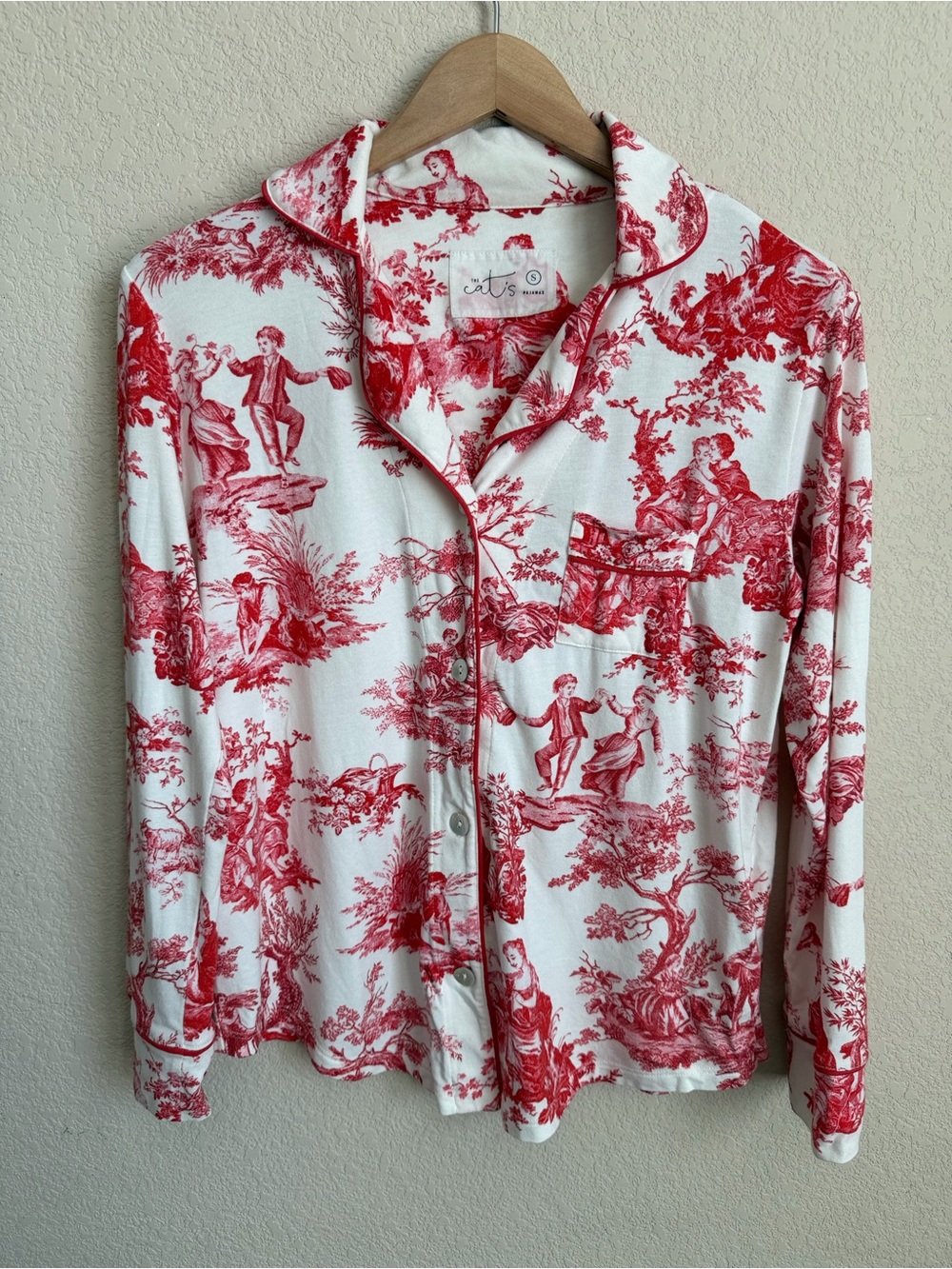 The Cat's Pajamas Idle Hours Red Toile Pima Knit Pajama Set Small Long Sleeve - Picture 2 of 16